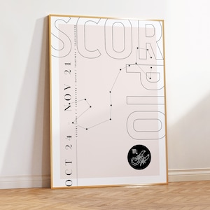 Scorpio Print | Zodiac Printable Kunst aan de muur | Constellation Art | Koppels of babycadeau | Downloadbare | Astrologie Geboortemaand