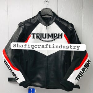 Triumph Leather Motorcycle Jacket: Cowhide Biker Racing Jacket