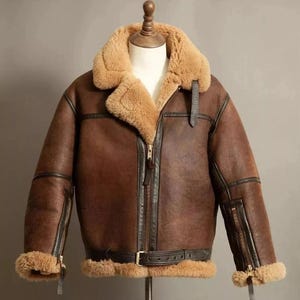 Men's Irvin B3 Sheepskin Flying RAF Aviator Flight Leather Bomber Jacket Coat Genuine Leather Faux Fur Shearling Lining