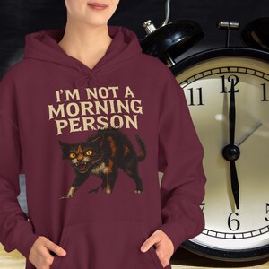 Grumpy Cat Hoodie – “I’m Not a Morning Person” Funny Sweatshirt – Cat Lover Gift – Gildan 18500 Unisex Pullover
