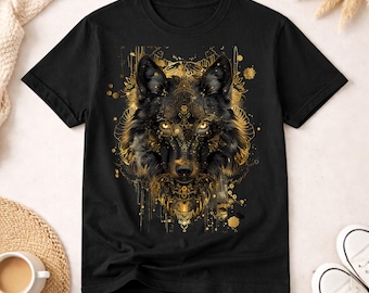 Wolf-T-shirt met gouden art nouveau-afbeelding