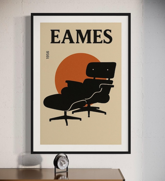 Eames Lounge Chair Poster Retro Mid-century Modern Wall Art, 1956