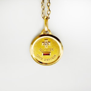Vintage 18k Gold Augis Love Medal: Ruby Diamond Accent