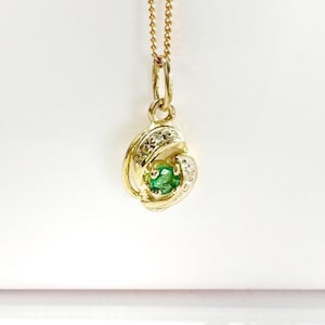 Vintage 18k Gold Emerald and Diamond Pendant