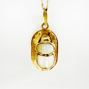 Vintage 18k gold and mother of pearl beetle pendant, Scarab Egyptian pendant