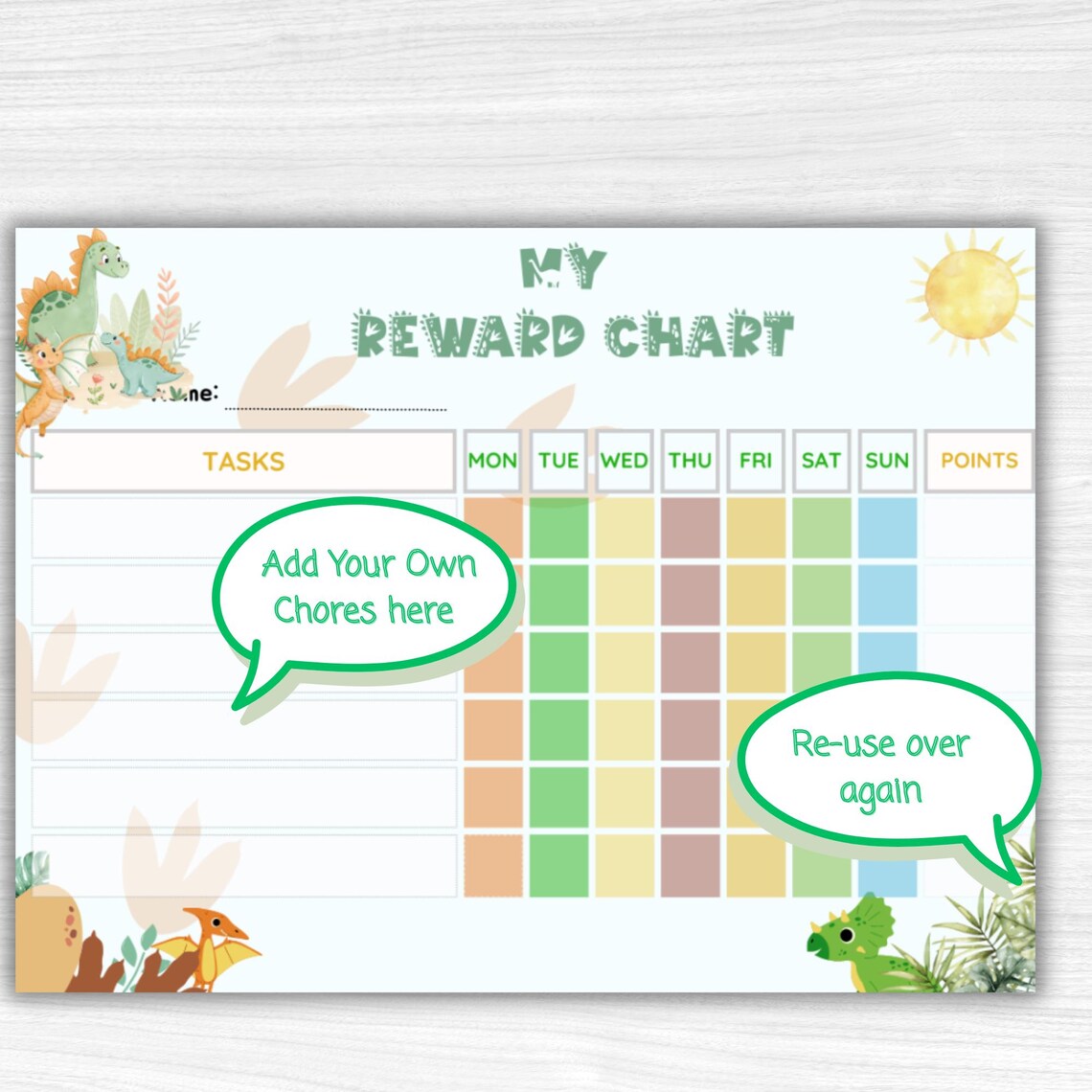 Dinosaur Chore Chart for Kids | Weekly Routine & Reward (PDF Download ...