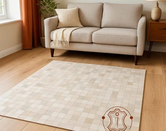 Handmade Cowhide Patchwork Rug: Hair on Hide Leather Area Carpet
