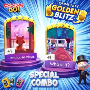 Speciale Combo_Golden Blitz_Penthouse-weergaven set 23 en Who is it Set 24 - Posh Pets Album - Monopoly GO