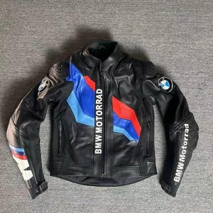 Giacca in pelle da moto BMW M1000 MOTOGP Racing - Pelle di vacchetta e protezioni certificate CE livello 2 - Regalo di compleanno - Regalo di anniversario
