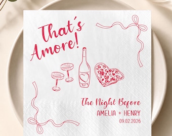 Pay Extra Personalized Pizza Wine Wedding Napkins, That’s Amore Cocktail Napkin, Italian Rehearsal Dinner Napkin Decor