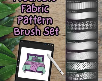 10 Procreate Stoffmuster-Texturbürsten, Strick Denim Leinen Tweed Cord Samt Spitze Stoffbürsten Procreate Kleidung Procreate Texture