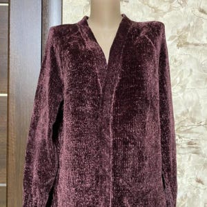 Loft Burgundy Velvet Open Front Cozy Cardigan Size L