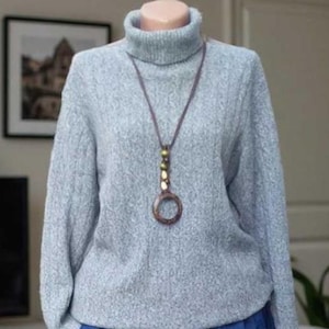 Rene Lezard Grey Cable Knit Turtleneck Sweater Size M