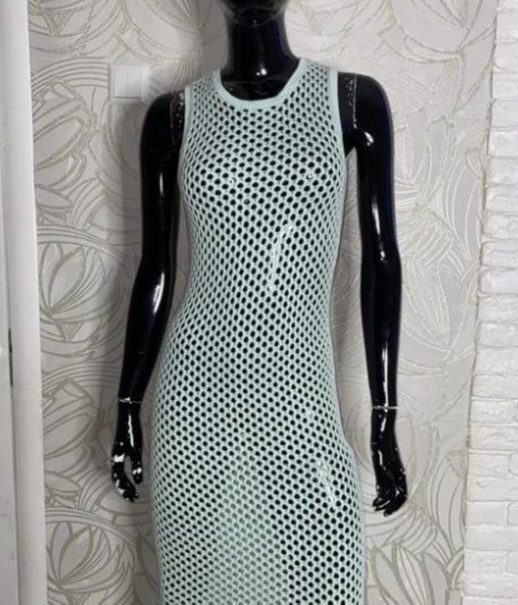 Monki Turquoise Sleeveless Racerback Knit Mesh Midi Dress Size S