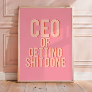 Arte de pared imprimible para jefa, póster digital motivacional de descarga, póster de afirmación positiva femenina, impresión física para dormitorio con tipografía rosa