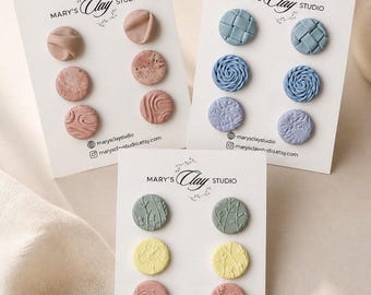 Minimalistische Ohrstecker, handgefertigt aus Polymerclay, pastellfarbener Schmuck mit Textur