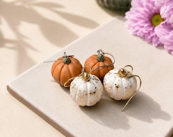 Handmade Pumpkin Earrings Polymer Clay Autumn Jewelry Fall Dangle Earrings