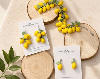 Zitrone Ohrringe und Armband Handgefertigte Polymer Clay Obst Schmuck