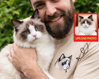 Cat Pet T-Shirt Personalized, Custom Embroidered Photo Shirt, Pet Photo T-Shirt, Cat Tshirt Custom, Gift for Cat Lover
