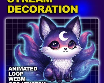 Animated Celestial Fox: Galaxy Kitsune Stream Decoration (WEBM)