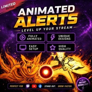 Animated Twitch Alerts | Nine Tailed Alert & Ninja  Anime Stream Overlay Pack | Follower Sub Donation Cheer Raid