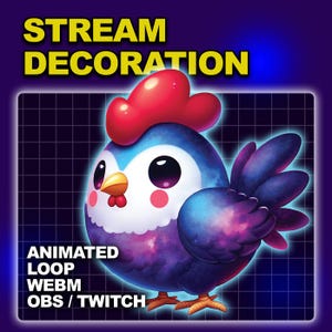 Animated Chibi Rooster Stream Overlay: Kawaii VTuber Pet (WEBM)