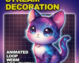 Animated Galaxy Cat Stream Decoration: Chibi Cosmic VTuber Asset (WEBM)