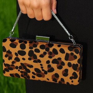 Leopard  Luxury Evening Clutch , Animal Statement Purse , Faux Fur Box Bag with Chain Strap , Wedding Prom  Party Handbag , Gift for Her