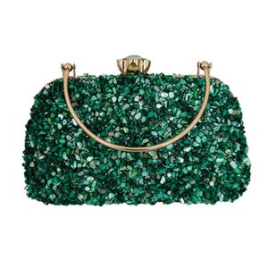 Glänzende grüne Abendtasche Clutch, glitzernde Hochzeitstasche, Naturstein Handtasche, Frauentasche, Geschenk für sie