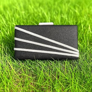 Black Rhinestone Evening Clutch: Crystal Stone Detail, Silver Frame