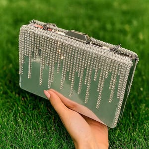 Sparkly Strass Kristall Abend Clutch, Silber Hochzeit Party Handtasche