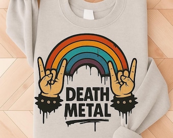 Felpa arcobaleno Death Metal / Felpa girocollo con grafica divertente Goth Rock / Maglione retrò Heavy Metal / Regalo di Natale con umorismo nero