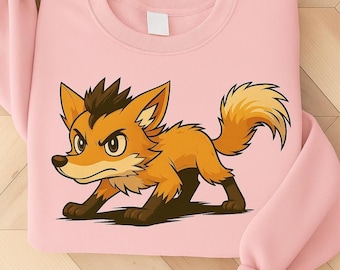 Arg Anime Fox Sweatshirt, Söt Chibi Fox-karaktärströja, Kawaii Animal Streetwear, Unisex Grafisk Sweatshirt