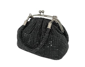 Luxury Black Rhinestone Purse , Sparkly Vintage Evening Handbag for Special Events , Gift for Her