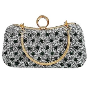 Glitzernde silberne Abendtasche, Clutch mit grünem Stein, silberne Brauttasche, Partytasche, Geschenk für Sie