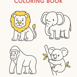 Pagine da colorare di animali terrestri per bambini - Libro di attività stampabile, schede didattiche sugli animali, divertenti fogli da colorare in bianco e nero