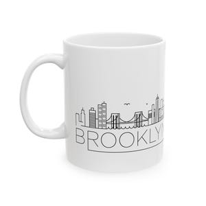 Kubek ceramiczny Brooklyn Skyline, filiżanka do kawy Bridge, pamiątka z Nowego Jorku, prezent dla podróżnika, kubek do herbaty NYC Skyline, wystrój kuchni Cityscape