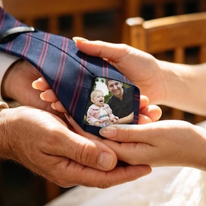 Naszywka na krawat z nadrukiem, naszywka ze zdjęciem na krawat, naszywka ze zdjęciem na krawat w 3 rozmiarach, prezent dla ojca panny młodej, prezent na Dzień Ojca