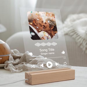 Personalized Acrylic Photo Frames, Romantic Plaque for Him or Her, Custom Love Song Plaque, 50th anniversary, LED Bedroom Decorations