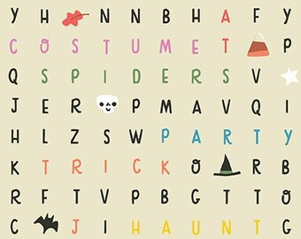 Tiny Treaters by Riley Blake Designs - Spooky Search in Cream - By the Yard - 100% Cotton - Halloween fabric, word search, text print