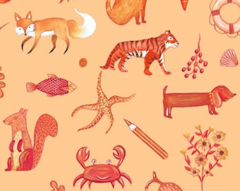 Jennie Maizel's Colour Collection by Lewis and Irene Fabrics - Orange Colorway - By the Yard - 100% Cotton - Perfect for Fussy Cutting