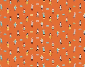 Perfect Day by Naomi Wilkinson for FIGO Fabrics - Dancing Girls Orange - By the Yard - 100% Cotton - dancing fabric, black girl, brown girl