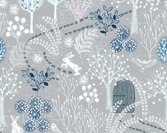 Secret Winter Garden by Lewis and Irene Fabrics - A656.1 Secret Garden on Frosty Grey with Pearl Elements - By the Yard - 100% Cotton