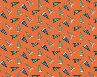 Adventure is Calling by Riley Blake - Flags in Orange - By the Yard - 100% Cotton - camping fabric, pennants, vintage camping, camper