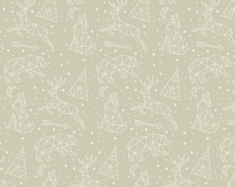 Adventure is Calling by Riley Blake - Stargazing in Khaki - By the Yard - 100% Cotton - constellations, camping, deer, bear, wolf, stars
