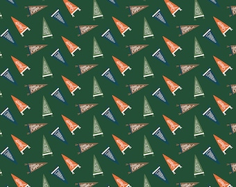 Adventure is Calling by Riley Blake - Flags in Green - By the Yard - 100% Cotton - camping fabric, pennants, vintage camping, camper