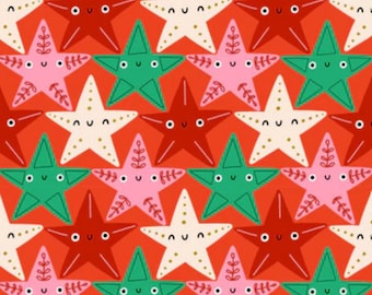 Oh What Fun by Dashwood Studio - OFUN 2209 - By the Yard - 100% Cotton - Christmas fabric, stars, stars with faces, ornaments with faces