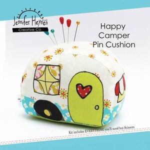 Happy Camper/Kitschy Camper Pincushion Kit, RV, trailer, fifth wheel, pin cushion, vacation, camping, vintage camper, vintage camping