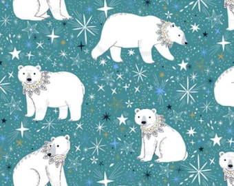 Arctic by Dashwood Studio - ARC2203 Teal - By the Yard - 100% Cotton - Winter fabric, Christmas fabric, polar bear fabric, metallic gold