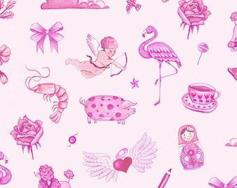 Jennie Maizel's Colour Collection by Lewis and Irene Fabrics - Pink Colorway - By the Yard - 100% Cotton - Perfect for Fussy Cutting